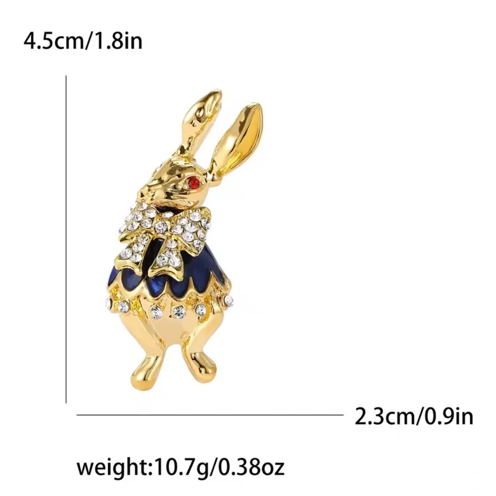 Gold and Blue Rabbit Brooch with Crystals Pin - Picture 2 of 2